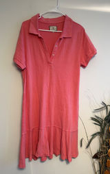 Tuckernuck Womens Coral Pink Pique Knit Ruffle‎ Drop Waist Polo Dress Large Photo 0