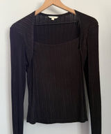 Nap Small Loungewear Rib Knit Bolero Top Square Neck Black Metallic Minimal Photo 0