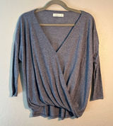 Abercrombie & Fitch Gray Wide V-Neck Sweater with Wrap Design SZ XS Long Sleeve Photo 0