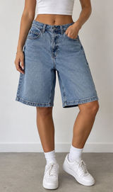 Hollister Baggy Jean Shorts W30 Blue Denim Longline Bermuda Jorts Photo 0