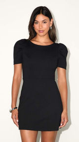 NWT Lulus Kasai Black Short Sleeve Mini Dress LBD Party Night Out Puff Sleeve M Photo 0