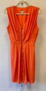 Bar III Orange Sleeveless V-Neck Zip Front Pleated Dress MDW-471 Women's Large Photo 0