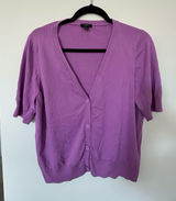 Talbots Purple Short Sleeve V-Neck Button Cardigan Sweater XL Photo 0
