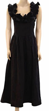 Free People $108 Ruffle It Up Black Midi Dress On or Off Shoulder Back Bow M Photo 0