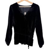 J. Crew Black Velvet Faux‎ Wrap Long Sleeve Tie Waist Blouse Size 10 Photo 0