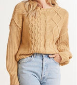 Free People Women’s Dream Cable Knit Tan‎ Sweater Oversized Small Photo 0
