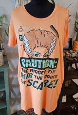 Celebrate Halloween Teeshirt Dress ‘Caution: The Bigger The Hair…’ small Photo 0