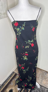 VTG 90s Arianna by Rachel Kaye Black Rose Maxi Dress Whimsygoth Column Slip 4P Photo 0