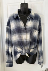Garage blue plaid button front shirt Photo 0