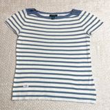 Ralph Lauren Lauren‎ Jeans Co Blue cream striped Knit Top Zip accent Sleeve Shirt women SZ S Photo 0