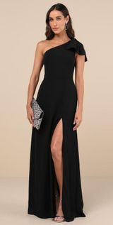 Lulus Simply Brilliant Black One-Shoulder Bow Maxi Dress Size Small Photo 0