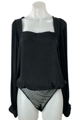 Free People Intimately Black Long Sleeve Smocked Lace Thong Bodysuit Top Size S Photo 0