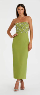 Mac Duggal 21064 Green Strapless Crystal Embellished Midi Dress sz 6 Photo 0