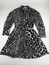 Topshop Safari Animal Leopard‎ Print Tie Waist Shirt Dress Puff Sleeve Womens 6 Photo 0