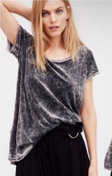 Free People Doran Velvet Grey Short Sleeve Tunic Top Oversized Size Small Photo 0