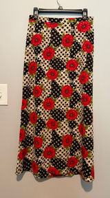 Sag Harbor Red Poppy Floral Polka Dot Maxi Skirt Size 10 Vintage Style Photo 0