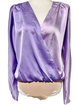 New Strut & Bolt Two Tone Satin Faux Wrap Long Sleeve Bodysuit Purple Size Large Photo 0