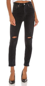 AGOLDE Nico High Rise Slim‎ Jeans in Cassette Distressed Black Wash Size 26 Photo 0