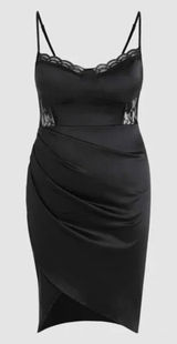 NWT! Cider Black Satin Lace Insert Ruch Front Sexy Slip Dress Size 2XL Photo 0