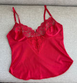 80s Vintage Maidenform Cami Slip Red Lace Trim Lingerie Coquette Glam Romantic Photo 0