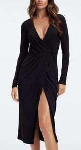 Good American Black Long sleeve Stretchy Mild Wrap Dress(Size 2/Medium) Photo 0