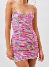 For Love and Lemons‎ Julien Cami Mini Dress XS Pink Floral Ruched Bodycon Cutout Photo 0