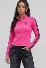 Vintage Playboy Women Pink Track Jacket Zip Up Y2K Streetwear XS Photo 0