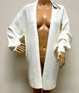 NWT Merokeety Long Cream Open Cardigan Sweater with puff sleeves, size S Photo 0