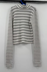 Aerie Womens XS Striped Mock Neck Long Sleeve Waffle Knit Top White Grey Photo 0