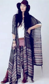 Free People Latitude 30 Wrap Poncho Shawl Rainbow Gray Fringe Sweater Stripe Photo 0
