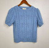 Pinch Light Blue Bow Print Short Sleeve Sweater Top Size‎ Small Photo 0