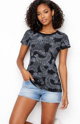 NEW Women's Reversible Grey Paisley Print T-Shirt Size‎ XS Casual Dark Academia Photo 0