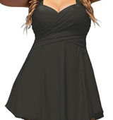 Nwt-Cocopear Swim Dress,Skirted,Shorts Under Skirt Built‎ In Bra,2xl,Black Color Photo 0