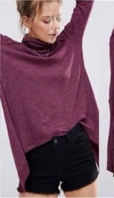 Free People We the Free Split Back Turtleneck Sweater Size Medium purple Photo 0