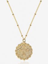 14K Gold Vintage Cross Coin Pendant Necklace Textured Medallion 19-22” Preppy Photo 0