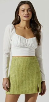 ASTR The Label Sweetheart Neck Ruched Crop Top Puff Sleeve White Small‎ Photo 0