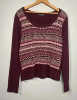 Eddie‎ Bauer Women's Wool Sweater Burgundy Fair Isle Nordic Size M Y2K Preppy Photo 0