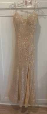 Sherri Hill Sequin Gown Gold Formal Prom Evening Dress Open Back Slit Size 8 Photo 0