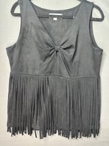 Idyllwind by Miranda Lambert Womens L Black Faux Suede Fringe Bow Western Top Photo 0
