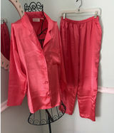 Victoria's Secret Vtg Gold Label‎ Pajamas set Solid Coral Pink Size S Silky Satiny Photo 0