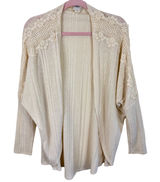Daytrip Womens Cream Ribbed Knit Crochet Lace Trim Open Front Cardigan Medium Photo 0