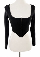 Women’s Black Long Sleeve Corset Top Scoop Neck Bustier Fitted XS Photo 0