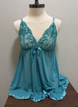 Vintage Y2K Sheer Babydoll Slip Lingerie Turquoise Sz L Photo 0