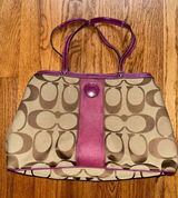 Coach Vintage Fuschia & Brown Signature Stripe Framed Carryall F19190 Photo 0