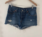 Levi's 501 Denim Shorts Distressed Cutoff Blue Button Fly Women's W28 Photo 0