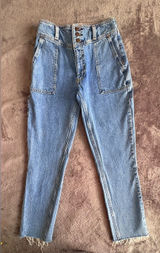 Abercrombie & Fitch A&F Mom Jeans 25R 0R Light Wash Raw Hem Photo 0
