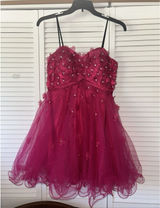 Magenta Floral Tulle Party Dress Sequin 3D Flower Corset Back DY83A070Size 13/14 Photo 0