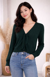 Abercrombie & Fitch Tie Front Sweater‎ Top Long Sleeve Green Soft A&F Cozy Small Photo 0