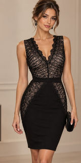 Lulus Black Crochet Lace V-Neck Bodycon Mini Cocktail Dress Small Photo 0