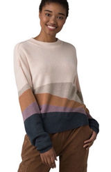 Prana Striped Crewneck Sweater in Cream, Tan & Navy size large Photo 0